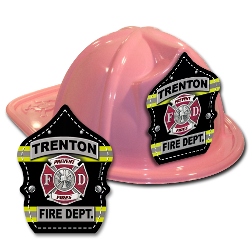 Custom Striped Shield on Pink Fire Hat