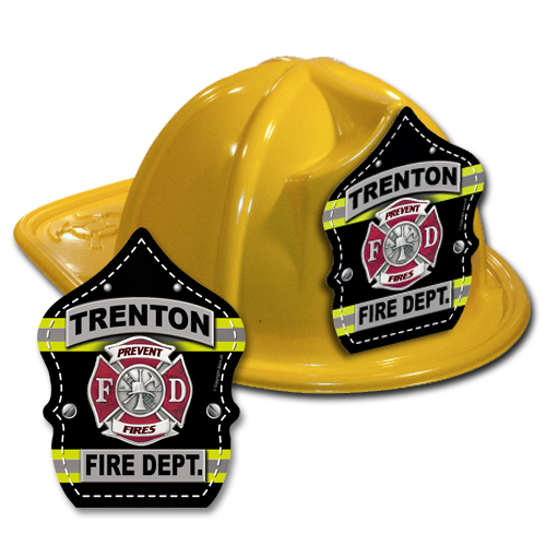 Custom Striped Shield on Yellow Fire Hat