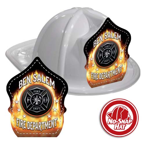 Custom White Hat w/ Maltese Cross and Flames Shield