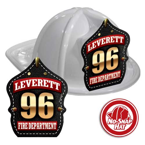 Custom White Hats with Black Leather-Look w/ Gold Numbers Shield