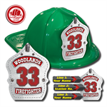 Custom White Leather Design on Green Fire Hat