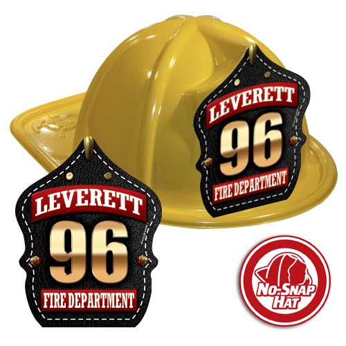 Custom Yellow Hats with Black Leather-Look w/ Gold Numbers Shield