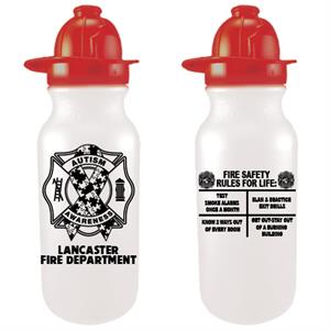Imprinted 20 oz White Bike Bottle w/ Fire Hat Lid - Autism Awareness Ribbon