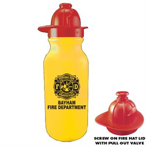 Imprinted 20 oz Yellow Bike Bottle w/ Fire Hat Lid - Maltese Cross
