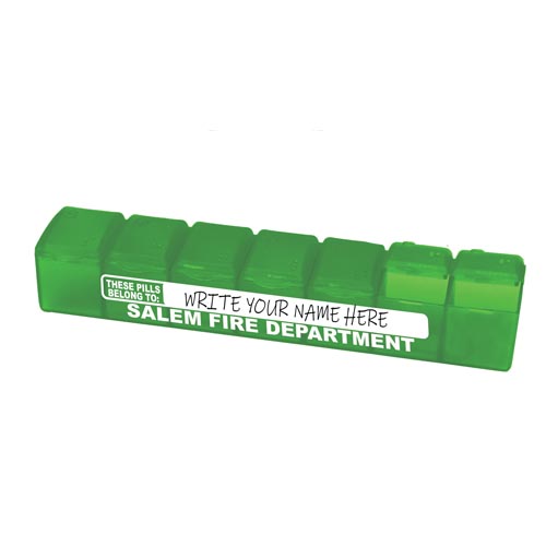 Imprinted 7 Day Pill Box w/ Write on Block - Green