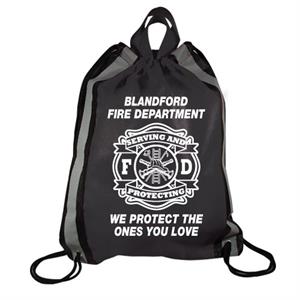 Imprinted Black Drawstring Backpack - Serving & Protecting