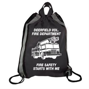 Imprinted Black Drawstring Backpack- Fire Truck