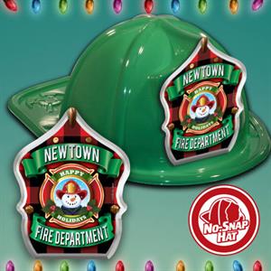 Imprinted Fire Hats - Green - Happy Holiday Shield