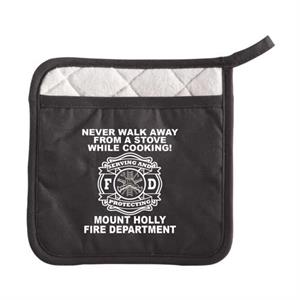 Imprinted Fire Safety Pot Holder w/ Pocket - Black - Serve & Protect