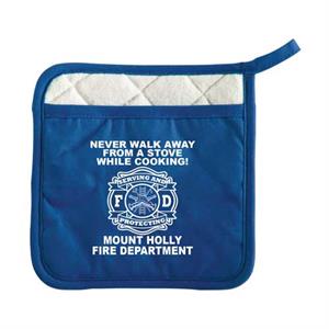 Imprinted Fire Safety Pot Holder w/ Pocket - Blue - Serve & Protect