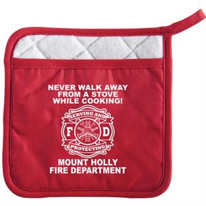 Imprinted Fire Safety Pot Holder w/ Pocket - Red - Serve & Protect