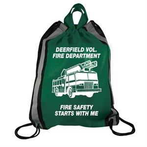 Imprinted Hunter Green Drawstring Backpack - Fire Truck
