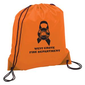 Imprinted Orange Cinch Backpack - Ribbon Cross