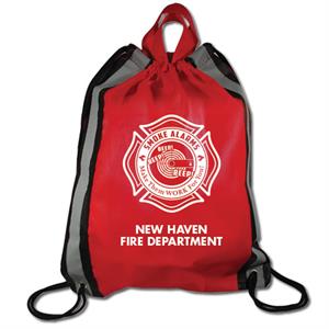 Imprinted Red Reflective Drawstring Backpacks - 2024 Theme Logo