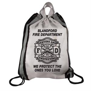 Imprinted White Drawstring Backpack - Serving & Protecting