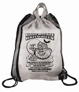Imprinted White Drawstring Backpacks - Halloween Pumpkin