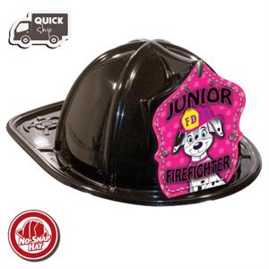 Stock Black Fire Hat- Dalmatian Jr. Fire Chief Shld
