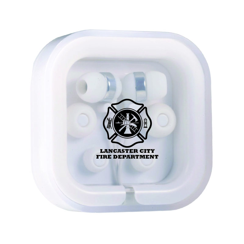 White Earbuds with Imprinted Case