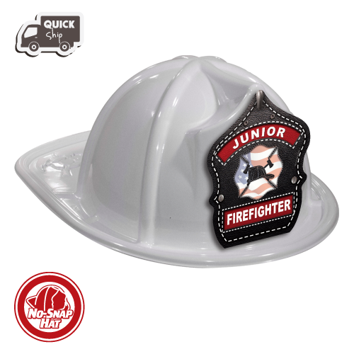 White Fire Hat - Jr. FF Black Leather Maltese