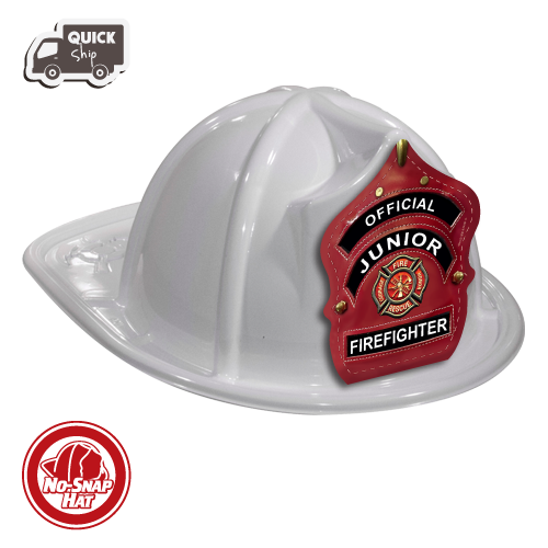White Fire Hat- Jr. FF Red Leather