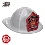 White Fire Hat- Jr. FF Red Leather