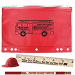 Imprinted Red Pencil Bag Kit - Fire Truck & Safety Message
