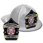 Custom Striped Shield on White Fire Hat