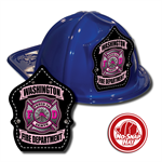 Custom Blue Fire Hats w/ Pink Maltese Cross