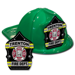 Custom Striped Shield on Green Fire Hat