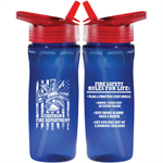 Custom Blue 18 oz Bottle w/ Flip Up Straw