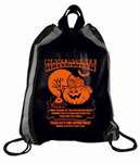 Imprinted Black Drawstring Backpack - Halloween Pumpkin