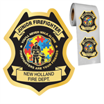 Custom Jr. Firefighter Stick-On Badge - Autism Awareness Firefighter - Gold