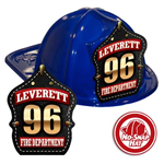 Custom Blue Hats with Black Leather-Look w/ Gold Numbers Shield
