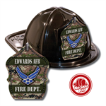 Custom Brown Air Force Logo in Black Fire Hat