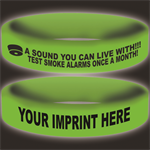 Imprinted Glow Awareness Band - Green - Smoke Alarm Message