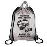 White Drawstring Backpacks - Smoke Alarm