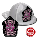 Custom White Fire Hats w/ Maltese Cross Shield