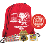 Imprinted Cinch Backpack - Red - w/ Mini Flyer Pack - Santa & Fire Truck