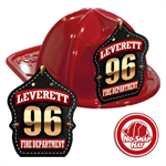 Custom Red Hats with Black Leather-Look w/ Gold Numbers Shield