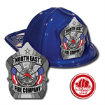 Custom Blue Fire Hat with Silver Eagle Shield