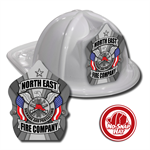Custom White Fire Hat with Silver Eagle Shield