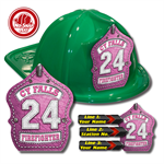 Custom Pink Leather Design on Green Fire Hat