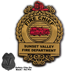 Imprinted Fire Chief Plastic Badge - Fire Truck - Gold