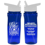 Custom Blue 18 oz Bottle w/ Flip Up Straw