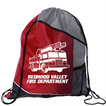 Red  Fire Truck Pocket Drawstring Backpack