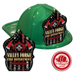 Custom Green Fire Hat w/ Red Line Flag and Axes Shield