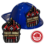 Custom Blue Fire Hat w/ Red Line Flag and Axes Shield