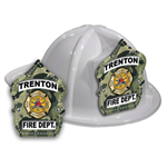 Imp. Fire Hats - White w/ Green Camo Shield