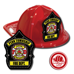 Custom Red Fire Hat w/ Black Jr. FF Cross Shield