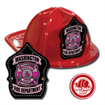 Custom Red Fire Hat w/ Pink Maltese Cross